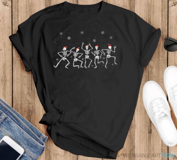 Dancing Skeleton With Santa Hats Christmas Shirt - Black T-Shirt