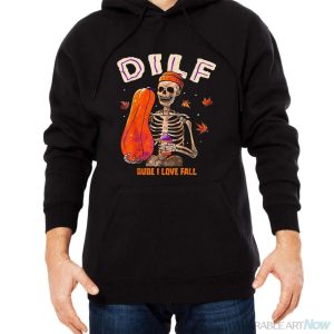 Dilf Dude I Love Fall Skeleton Pumpkin Halloween Customs Shirt - Men Black Hoodie