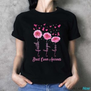 Faith Hope Love Daisy Pink Ribbon Breast Cancer Awareness Shirt - Ladies T-Shirt