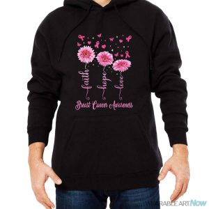 Faith Hope Love Daisy Pink Ribbon Breast Cancer Awareness Shirt - Men Black Hoodie