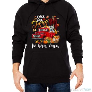 Fall For Jesus He Never Leaves Pumpkin Truck Thanksgiving Shirt - Men Black Hoodie