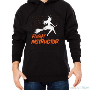 Flight Instructor Witch Riding Broomstick Halloween Costume Shirt - Men Black Hoodie