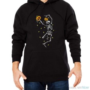 Funny Halloween Pumpkin Dancing Skeleton Costume Women Men Shirt - Men Black Hoodie