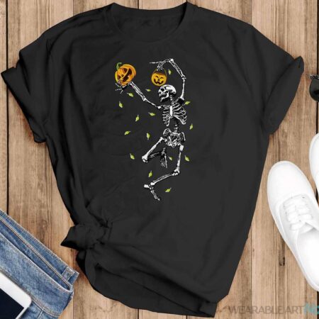 Funny Halloween Pumpkin Dancing Skeleton Costume Women Men Shirt - Black T-Shirt