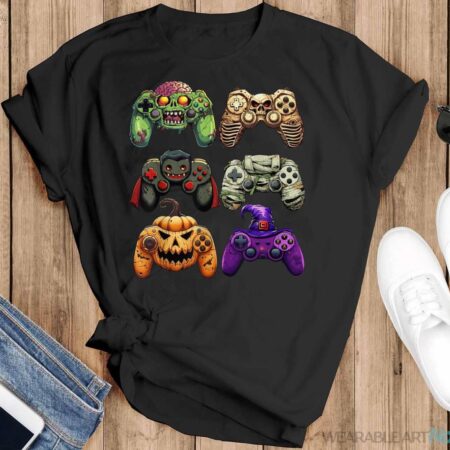 Halloween Skeleton Zombie Gaming Controllers Mummy Boys Kids Shirt - Black T-Shirt