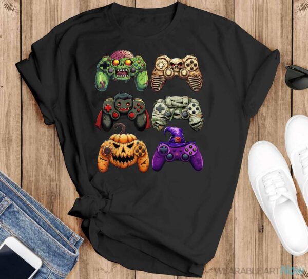 Halloween Skeleton Zombie Gaming Controllers Mummy Boys Kids Shirt - Black T-Shirt