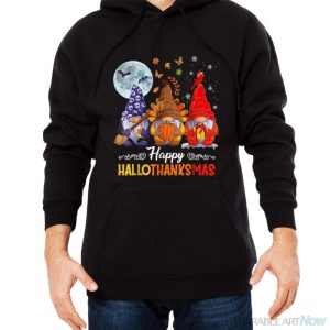 Halloween Thanksgiving Christmas Happy HalloThanksMas Gnomes Shirt - Men Black Hoodie