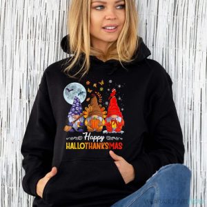 Halloween Thanksgiving Christmas Happy HalloThanksMas Gnomes Shirt - Unisex Hoodie