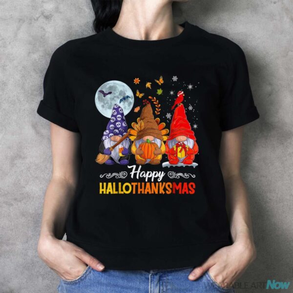 Halloween Thanksgiving Christmas Happy HalloThanksMas Gnomes Shirt - Ladies T-Shirt