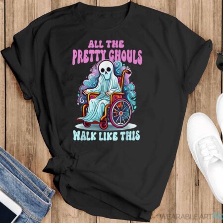 Halloween Wheelchair Costume Handicap Joke Ghouls Walk Like Shirt - Black T-Shirt