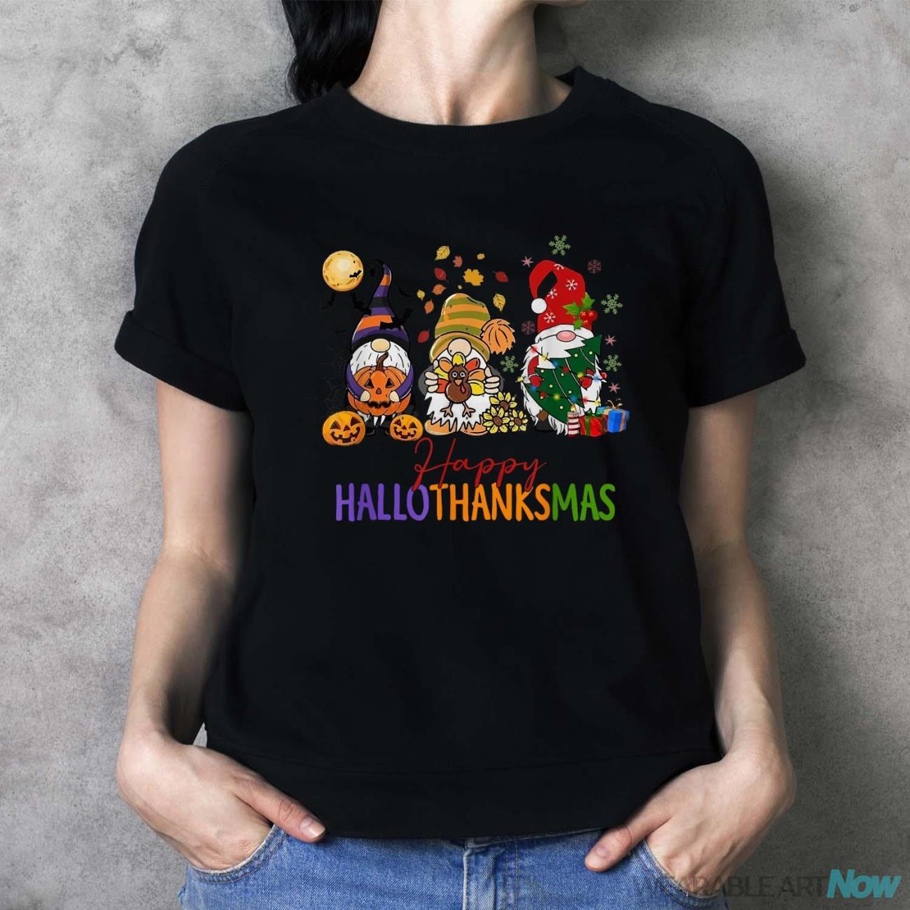 Happy Hallothanksmas Coffee Halloween Thanksgiving Christmas Shirt - Ladies T-Shirt