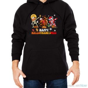 Happy HalloThanksMas Nurse Halloween Thanksgiving Christmas Shirt - Men Black Hoodie