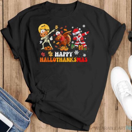 Happy HalloThanksMas Nurse Halloween Thanksgiving Christmas Shirt - Black T-Shirt