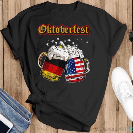 Happy Oktoberfest 2023 American German Munich Flag Shirt - Black T-Shirt