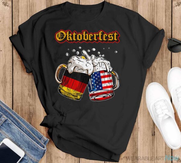 Happy Oktoberfest 2023 American German Munich Flag Shirt - Black T-Shirt