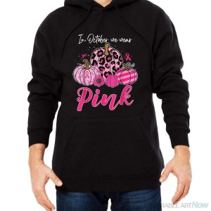 In October We Wear Pink Pumpkin Breast Cancer Awareness Shirt - Men Black Hoodie