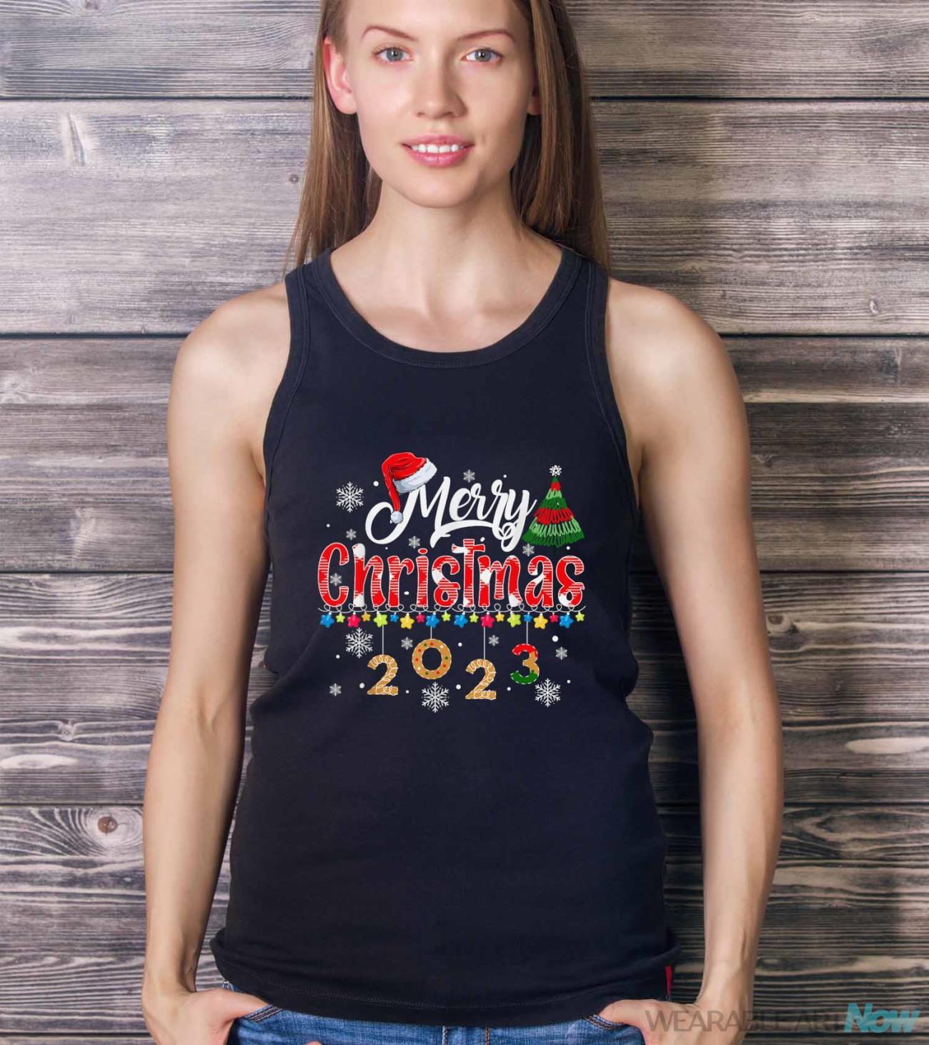 Merry Christmas 2023 Matching Family Santa Elf Funny Xmas Shirt - Ladies Tank Top