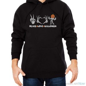 Peace Love Halloween Happy Halloween Pumpkin Skeleton Hands Shirt - Men Black Hoodie