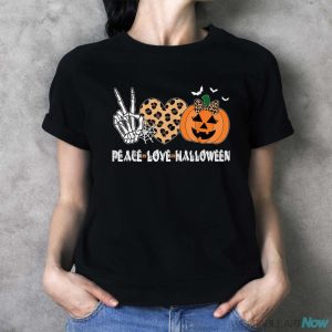 Peace Love Halloween Scary Pumpkin Leopard Skeleton Shirt - Ladies T-Shirt