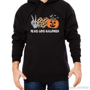 Peace Love Halloween Scary Pumpkin Leopard Skeleton Shirt - Men Black Hoodie