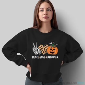 Peace Love Halloween Scary Pumpkin Leopard Skeleton Shirt - Sweatshirt