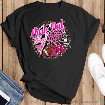 Pink Out Breast Cancer Awareness Women Football And Cheer Shirt - Black T-Shirt