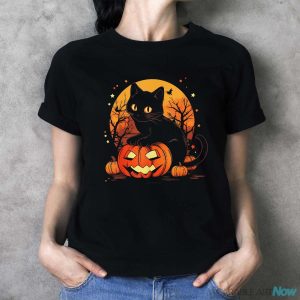 Retro Black Cat Halloween Pumpkin Costume For Women Men Kids Shirt - Ladies T-Shirt