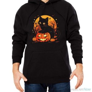 Retro Black Cat Halloween Pumpkin Costume For Women Men Kids Shirt - Men Black Hoodie