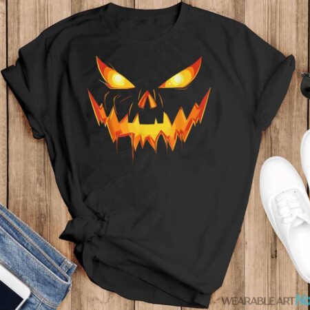 Scary Spooky Jack O Lantern Face Pumpkin Men Boys Halloween Shirt - Black T-Shirt