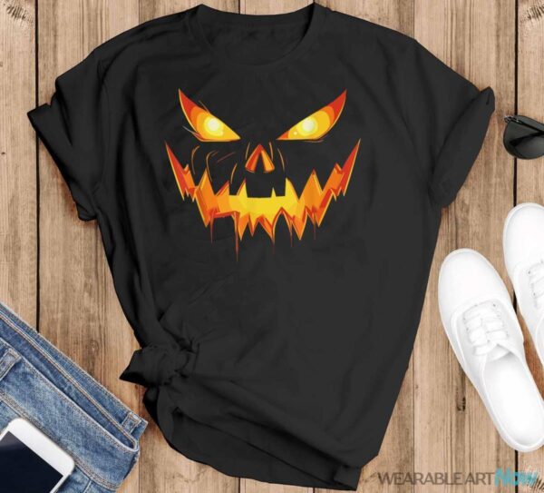 Scary Spooky Jack O Lantern Face Pumpkin Men Boys Halloween Shirt - Black T-Shirt