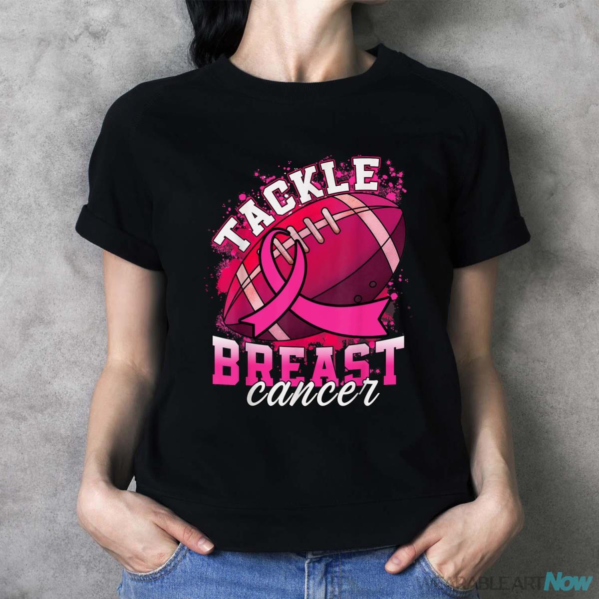 Tackle Breast Cancer Awareness Pink Ribbon Football Boy Kids Shirt - Ladies T-Shirt