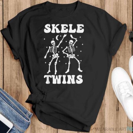 Twins Halloween Matching Skeletwins Funny Dancing Skeletons T-Shirt - Black T-Shirt