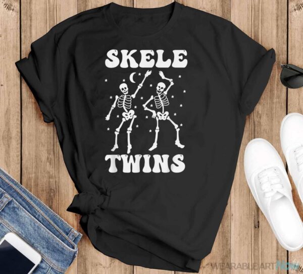 Twins Halloween Matching Skeletwins Funny Dancing Skeletons T-Shirt - Black T-Shirt