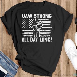 UAW Strike USA Flag Red Tee United Auto Workers Picket Sign Shirt - Black T-Shirt