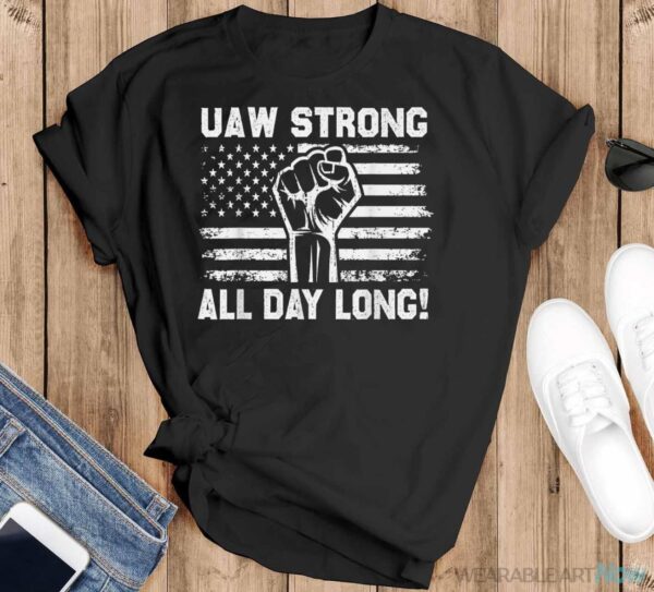 UAW Strike USA Flag Red Tee United Auto Workers Picket Sign Shirt - Black T-Shirt