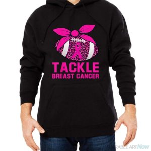 Woman Tackle Football Pink Ribbon Breast Cancer Awareness Shirt - Men Black Hoodie