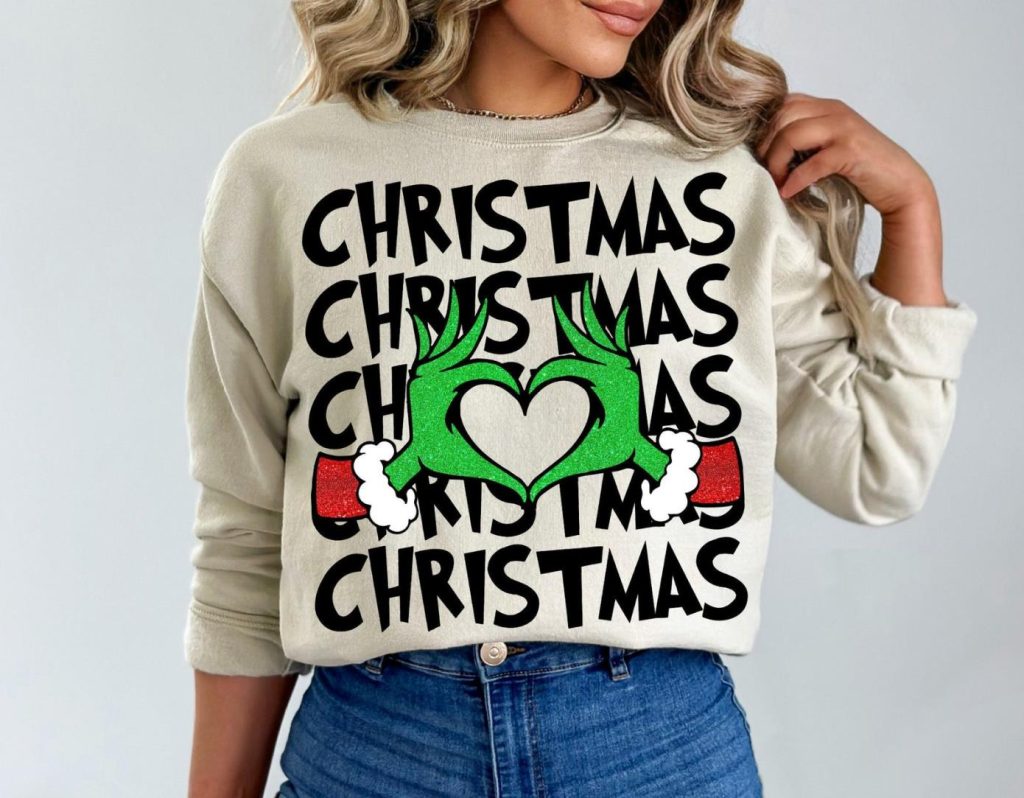 Grinch Heart Sign Christmas Sweatshirt - WearableArtNow
