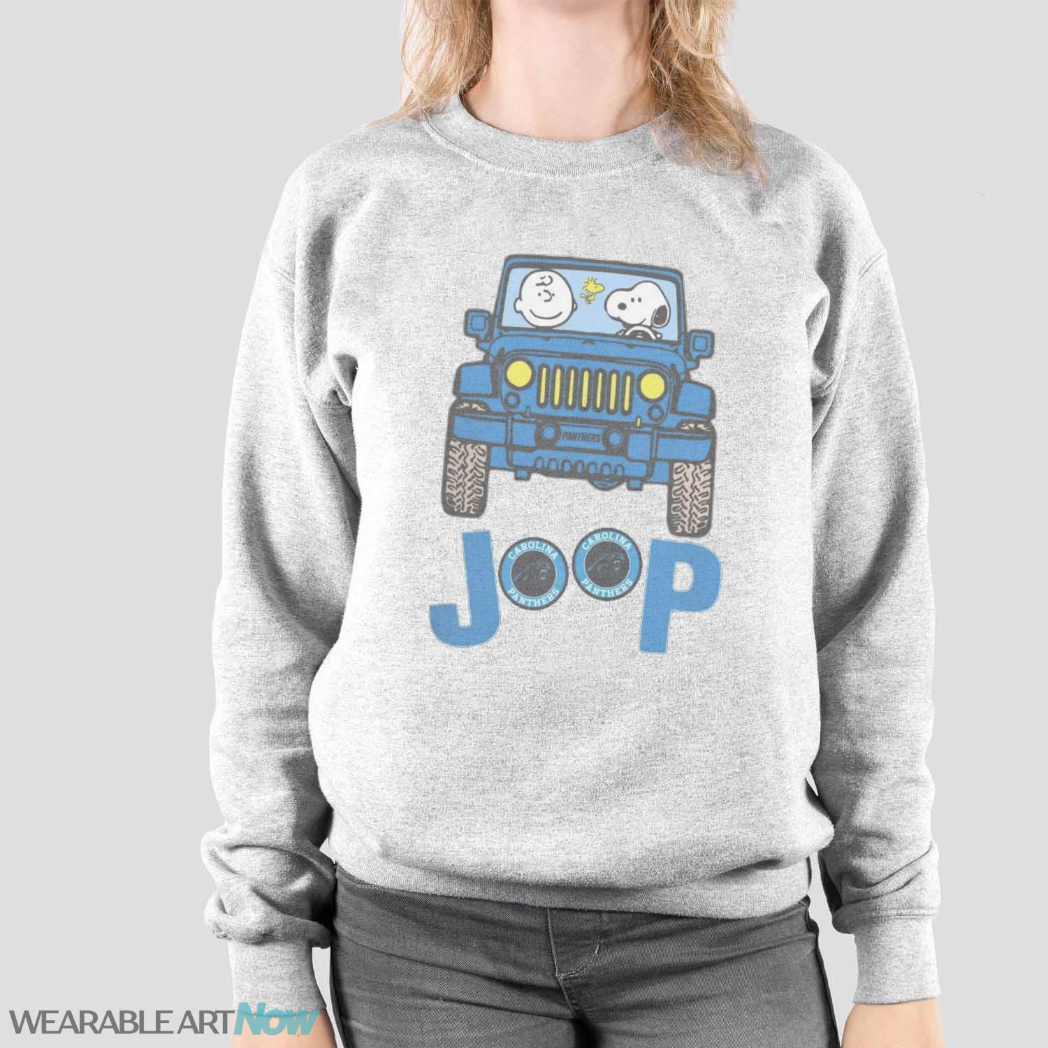 Carolina Panthers Snoopy And Charlie Brown Driving Jeep T-Shirt Hoodie Sweatshirt - Sport Grey Sweatshirt