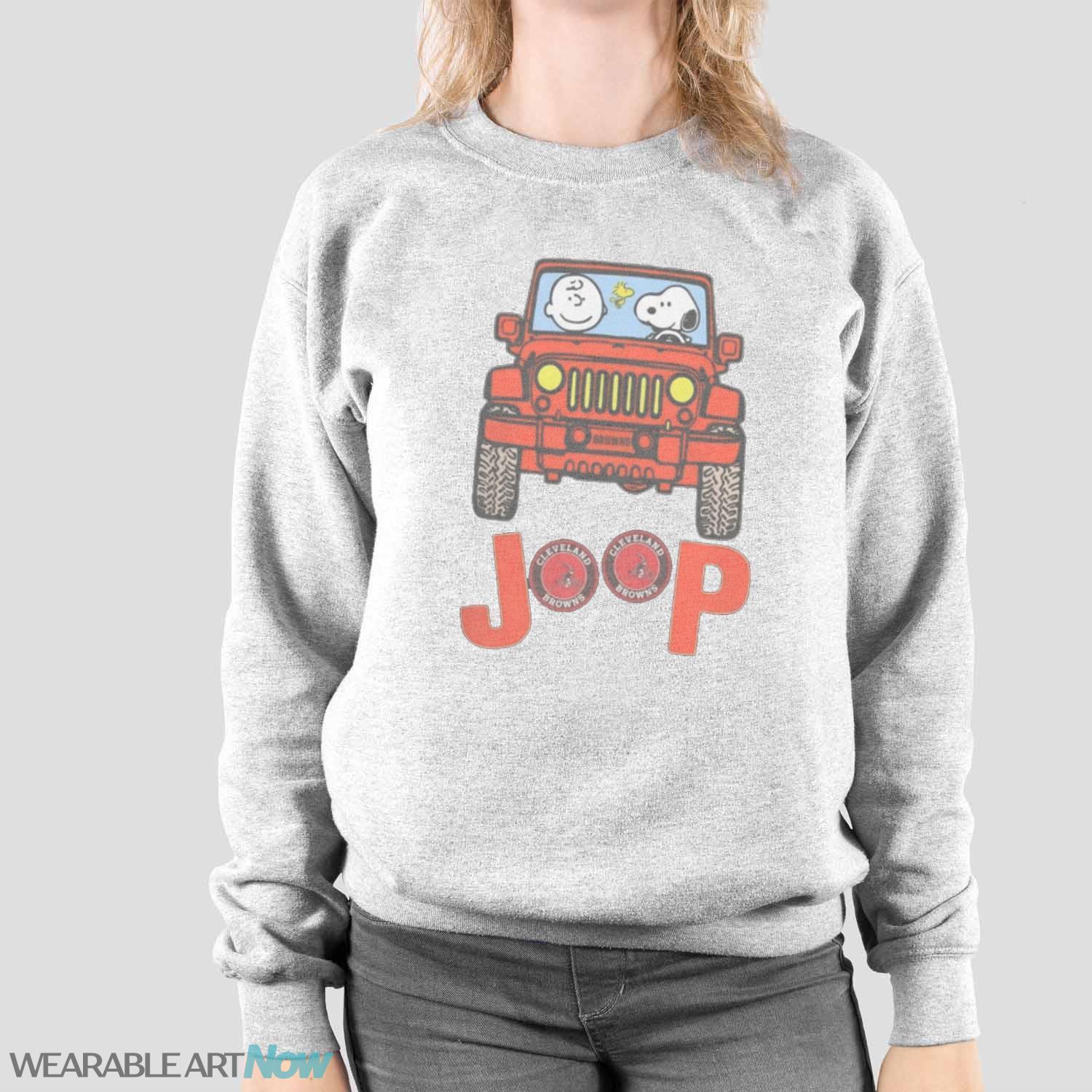 Cleveland Browns Snoopy And Charlie Brown Driving Jeep T-Shirt Hoodie Sweatshirt - Sport Grey Sweatshirt