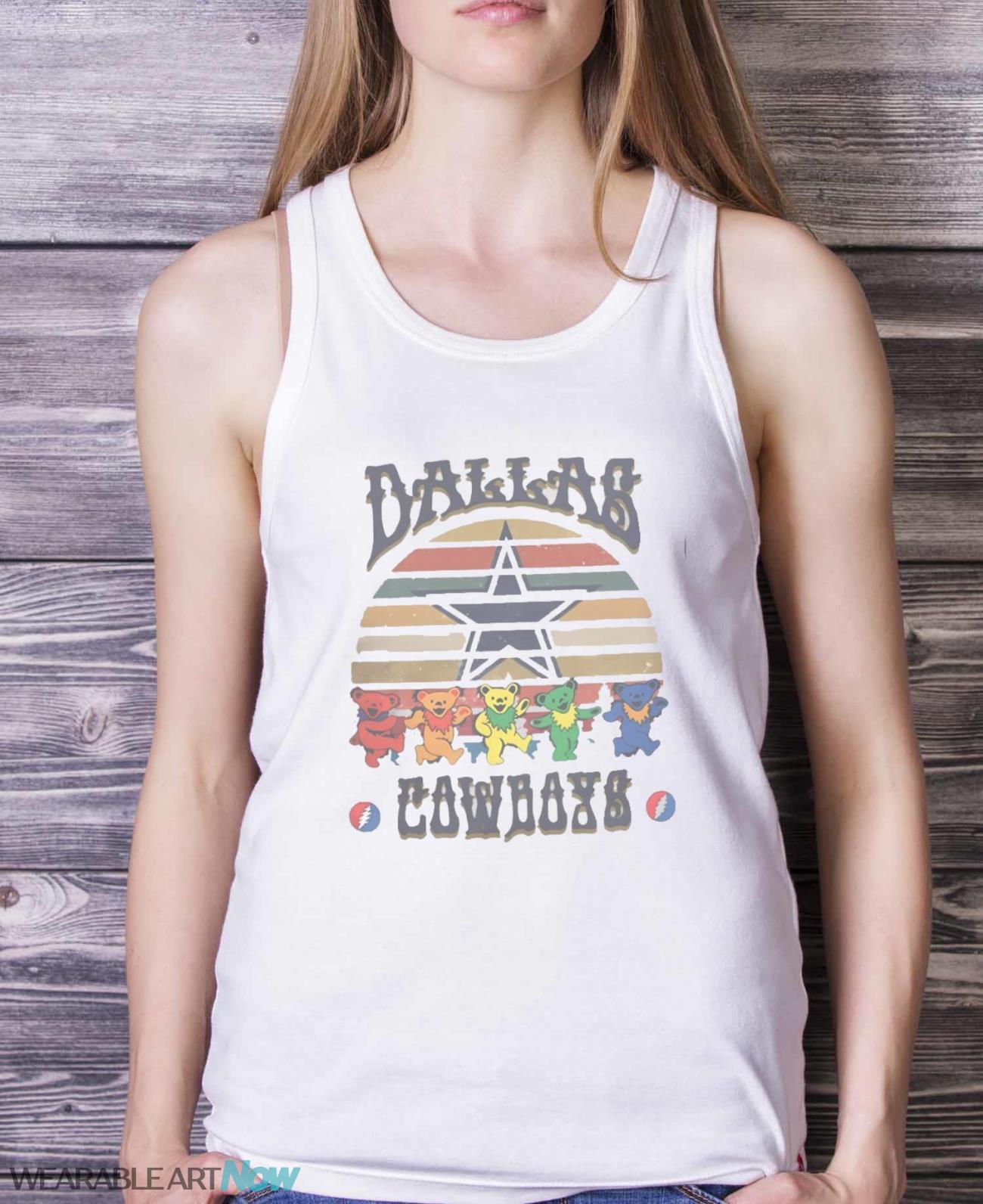 Dallas Cowboys NFL Grateful Dancing Bears Retro Shirt - White Ladies Tank Top