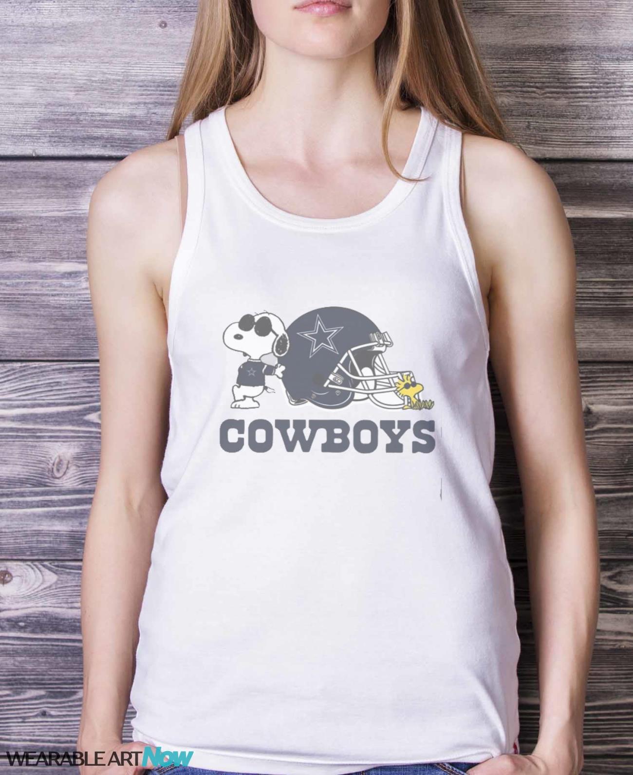 Dallas Cowboys Snoopy And Woodstock Helmet T-shirt - White Ladies Tank Top