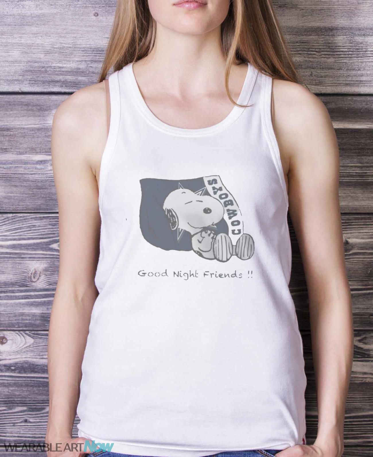 Dallas Cowboys Snoopy Good Night Friends Shirt - White Ladies Tank Top