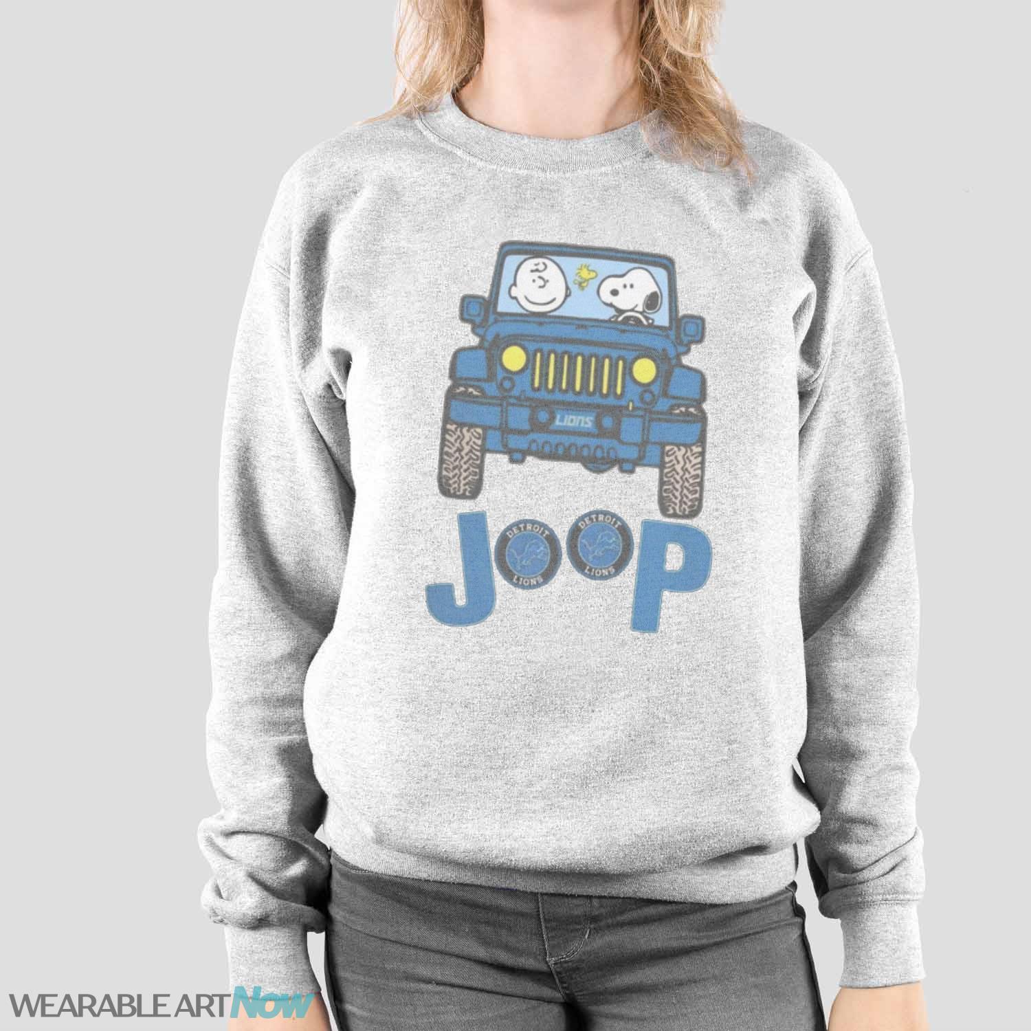 Detroit Lions Snoopy And Charlie Brown Driving Jeep T-Shirt Hoodie Sweatshirt - Sport Grey Sweatshirt