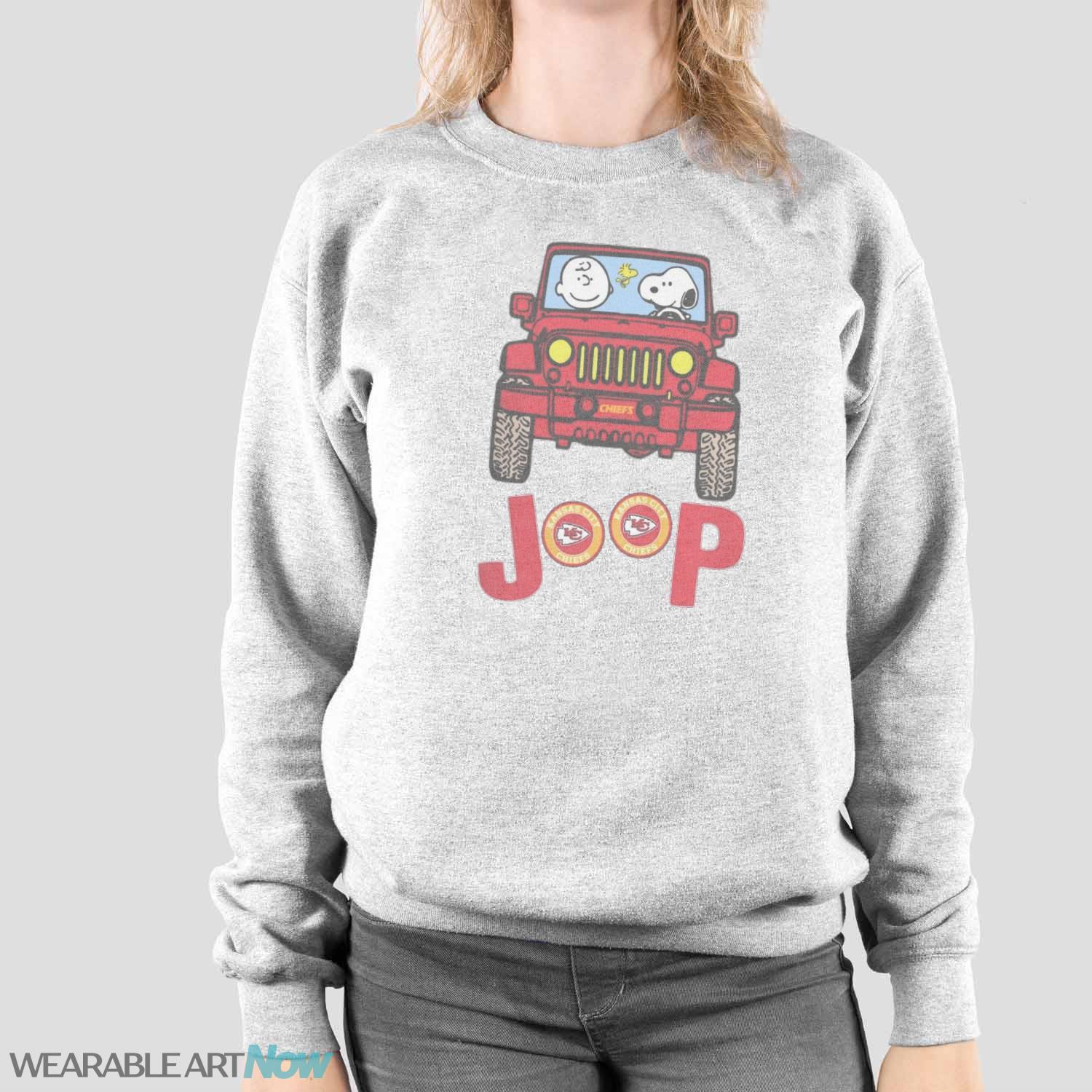 Kansas City Chiefs Snoopy And Charlie Brown Driving Jeep T-Shirt Hoodie Sweatshirt - Sport Grey Sweatshirt