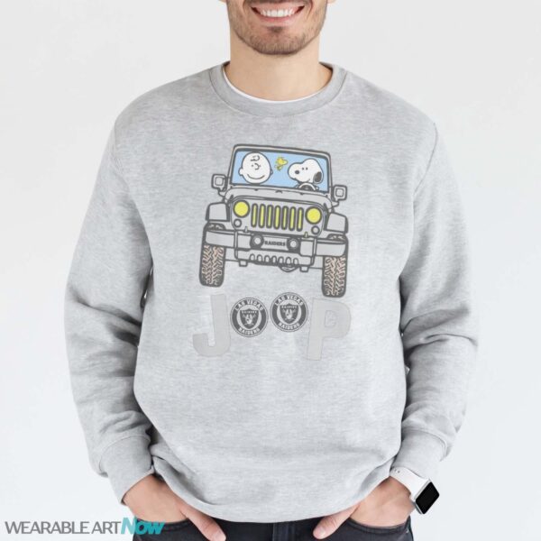 Las Vegas Raiders Snoopy And Charlie Brown Driving Jeep T-Shirt Hoodie Sweatshirt - Grey Sweatshirt