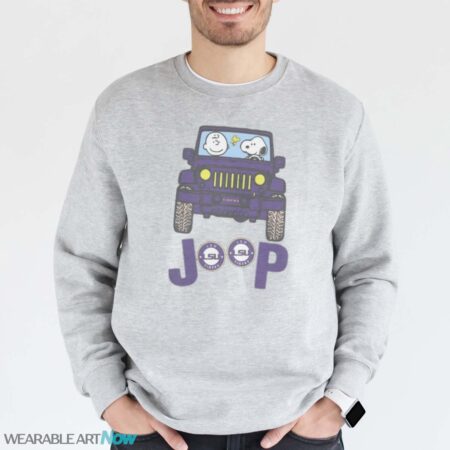 Lsu Tigers Snoopy And Charlie Brown Driving Jeep T-Shirt Hoodie Sweatshirt - Grey Sweatshirt