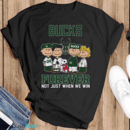 Milwaukee Bucks Snoopy Peanuts Shirt, Bucks Forever Not Just When We Win T Shirt - Black T-Shirt