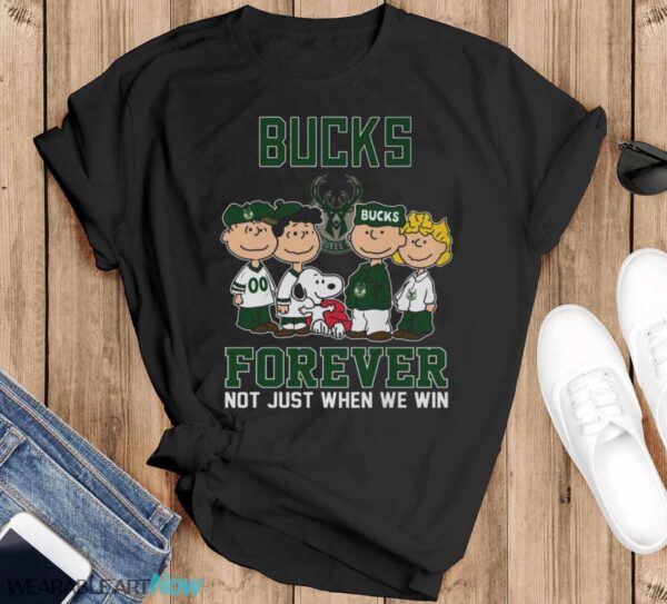 Milwaukee Bucks Snoopy Peanuts Shirt, Bucks Forever Not Just When We Win T Shirt - Black T-Shirt