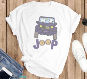 Minnesota Vikings Snoopy And Charlie Brown Driving Jeep T-Shirt Hoodie Sweatshirt - T-SHIRT FLAT