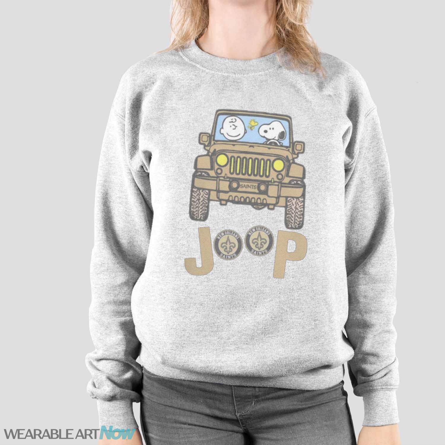 New Orleans Saints Snoopy And Charlie Brown Driving Jeep T-Shirt Hoodie Sweatshirt - Sport Grey Sweatshirt